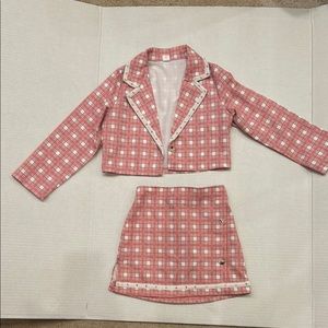 SHEIN Pink Plaid Kids Dance Costume Set